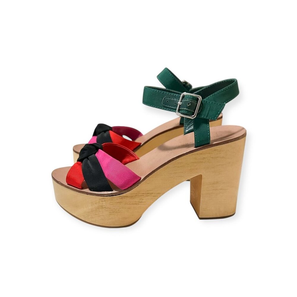 Loeffler Randall Elsa Platform Sandals Wood Clog Multi Silk Knot Heel Size 6 - Picture 4 of 16